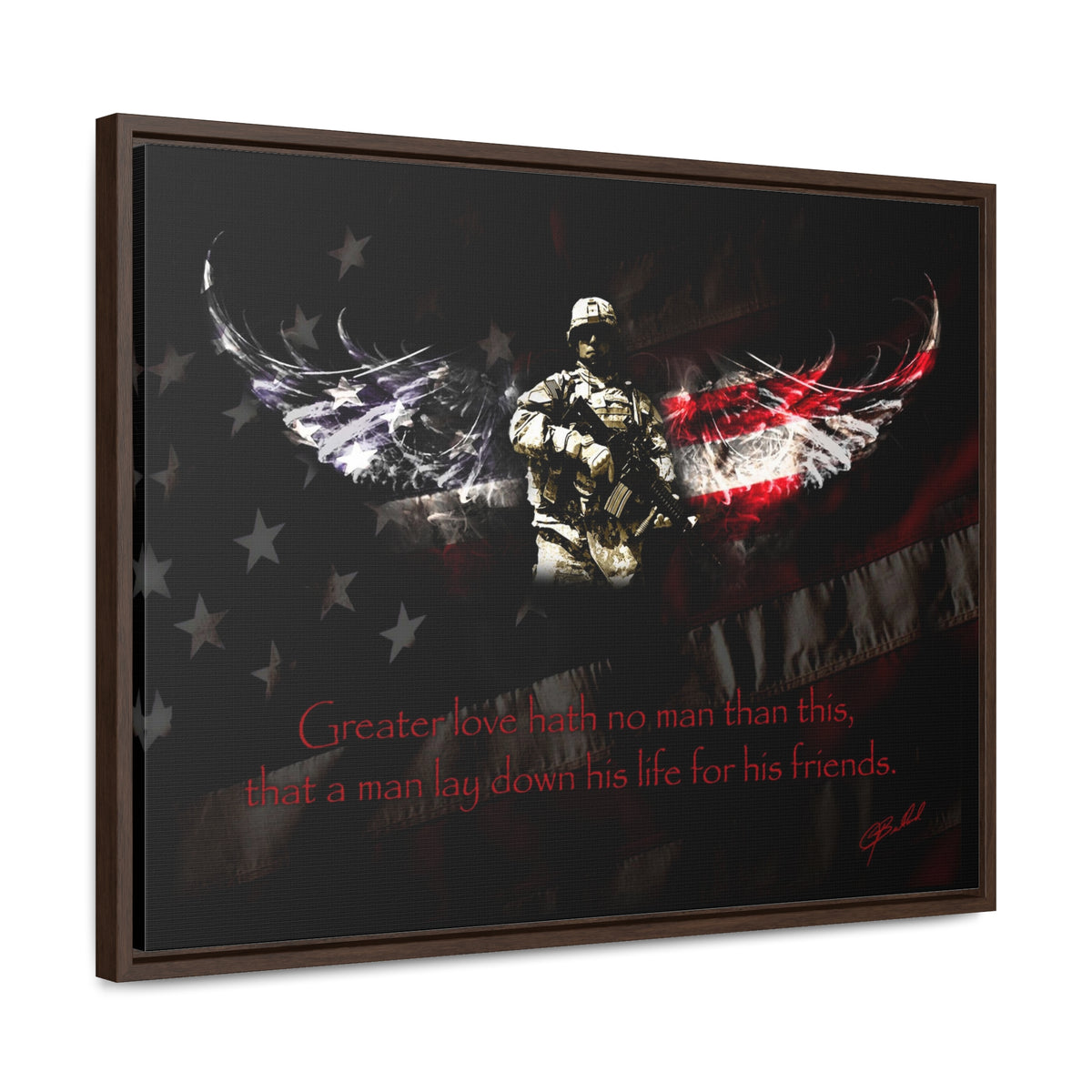 No Greater Love (American Soldier) - Framed Gallery Wrapped Canvas