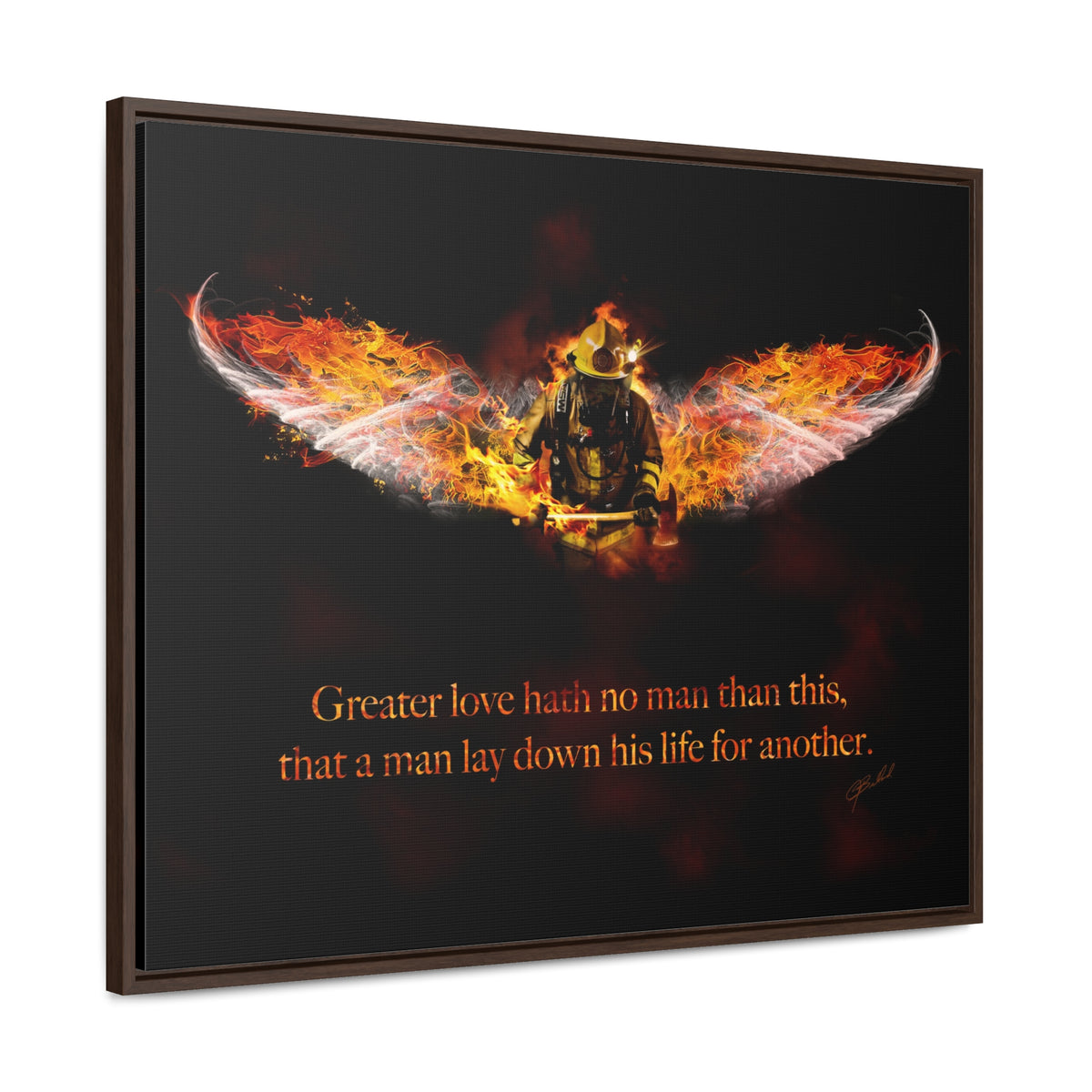 No Greater Love (Firefighter) - Framed Gallery Wrapped Canvas