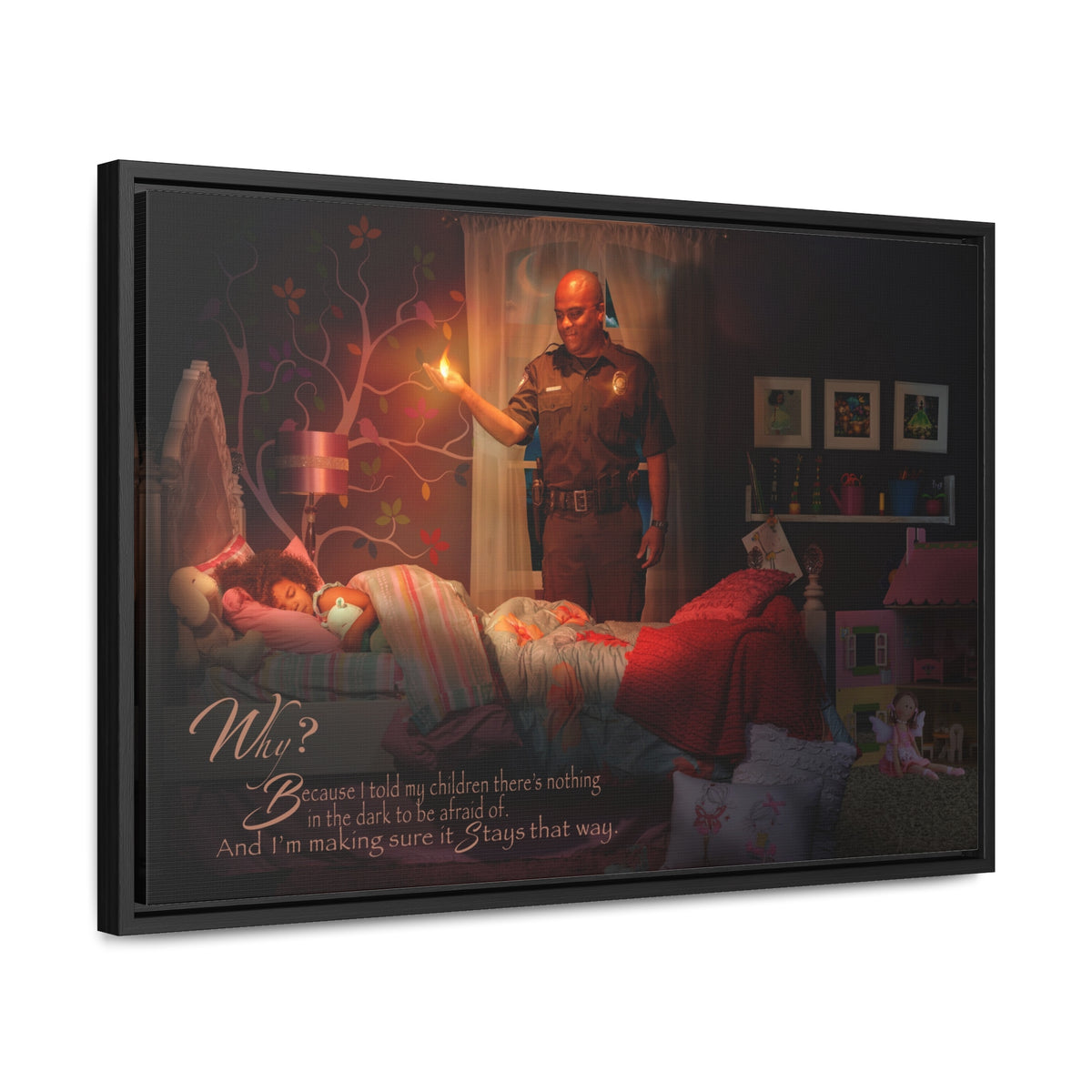 Copy of Keeping the Flame (Police with Girl) - Framed Gallery Wrapped Canvas