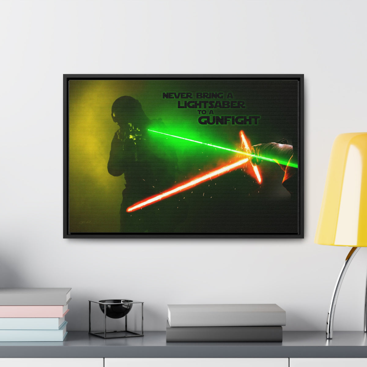 Saber to a Gun Fight - Framed Gallery Wrapped Canvas