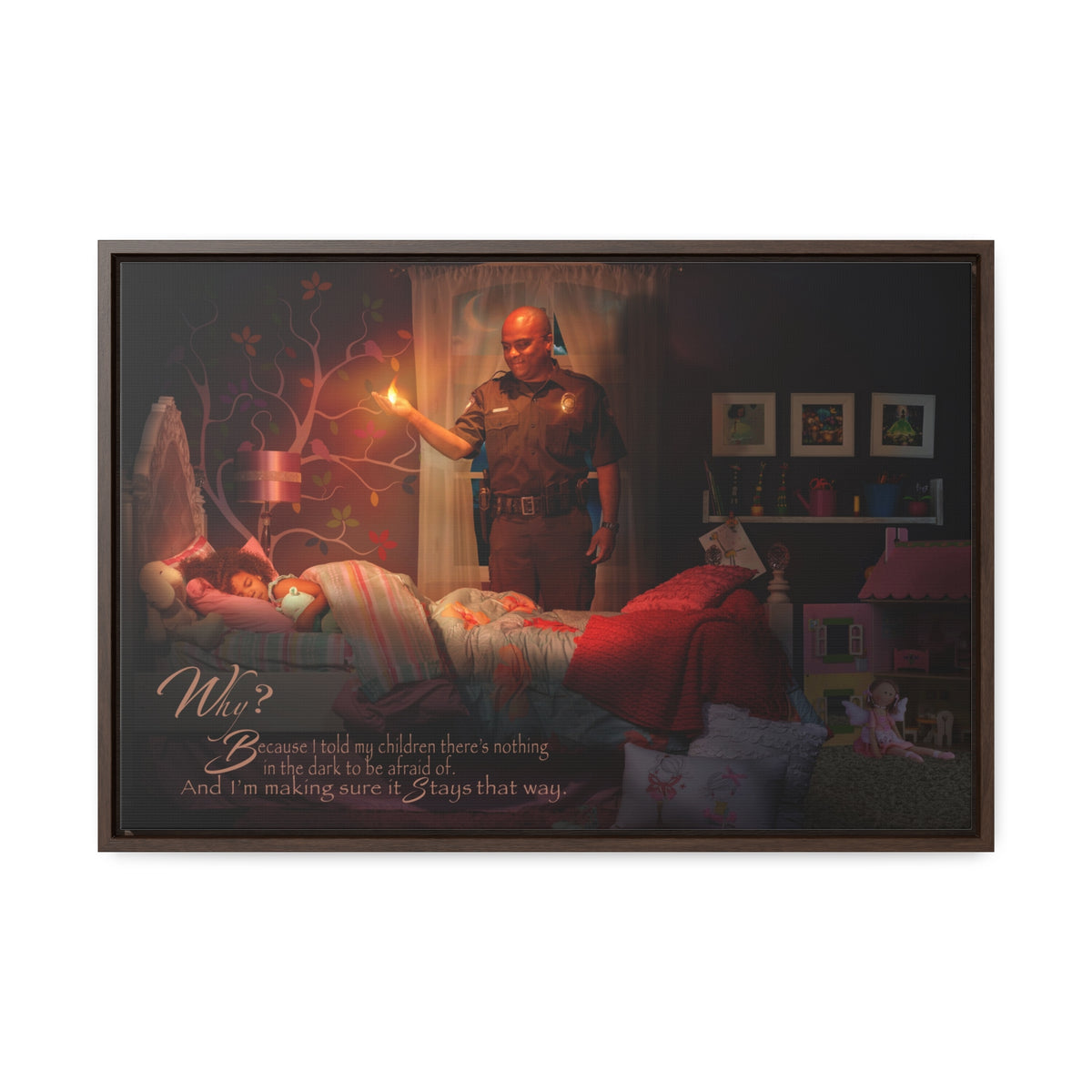 Copy of Keeping the Flame (Police with Girl) - Framed Gallery Wrapped Canvas