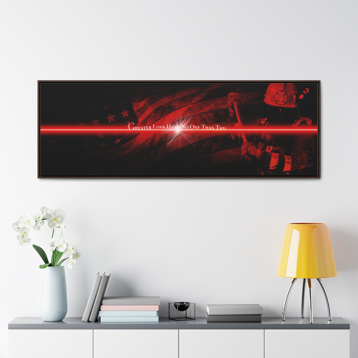 Red Line Flag - Framed Gallery Wrapped Canvas