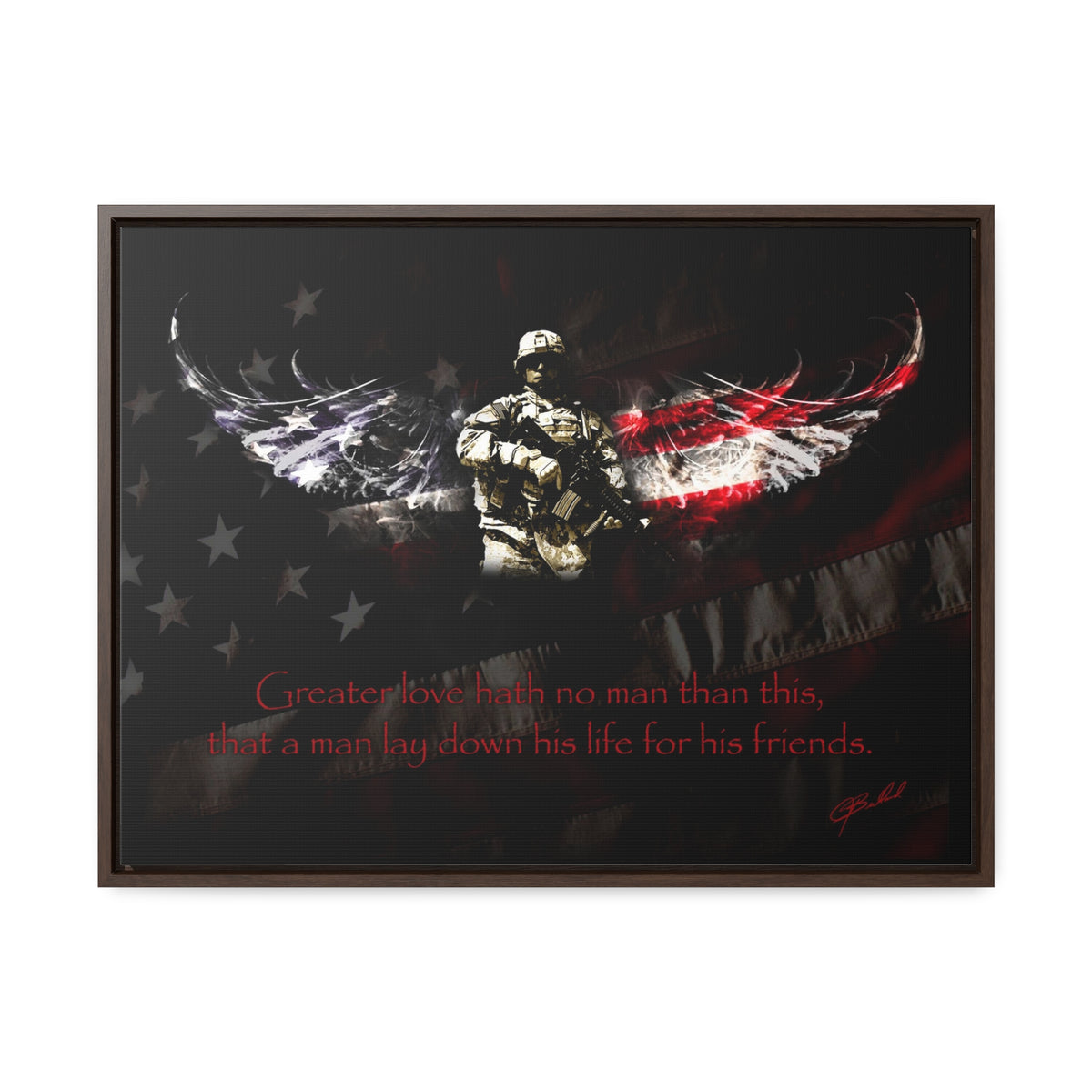 No Greater Love (American Soldier) - Framed Gallery Wrapped Canvas