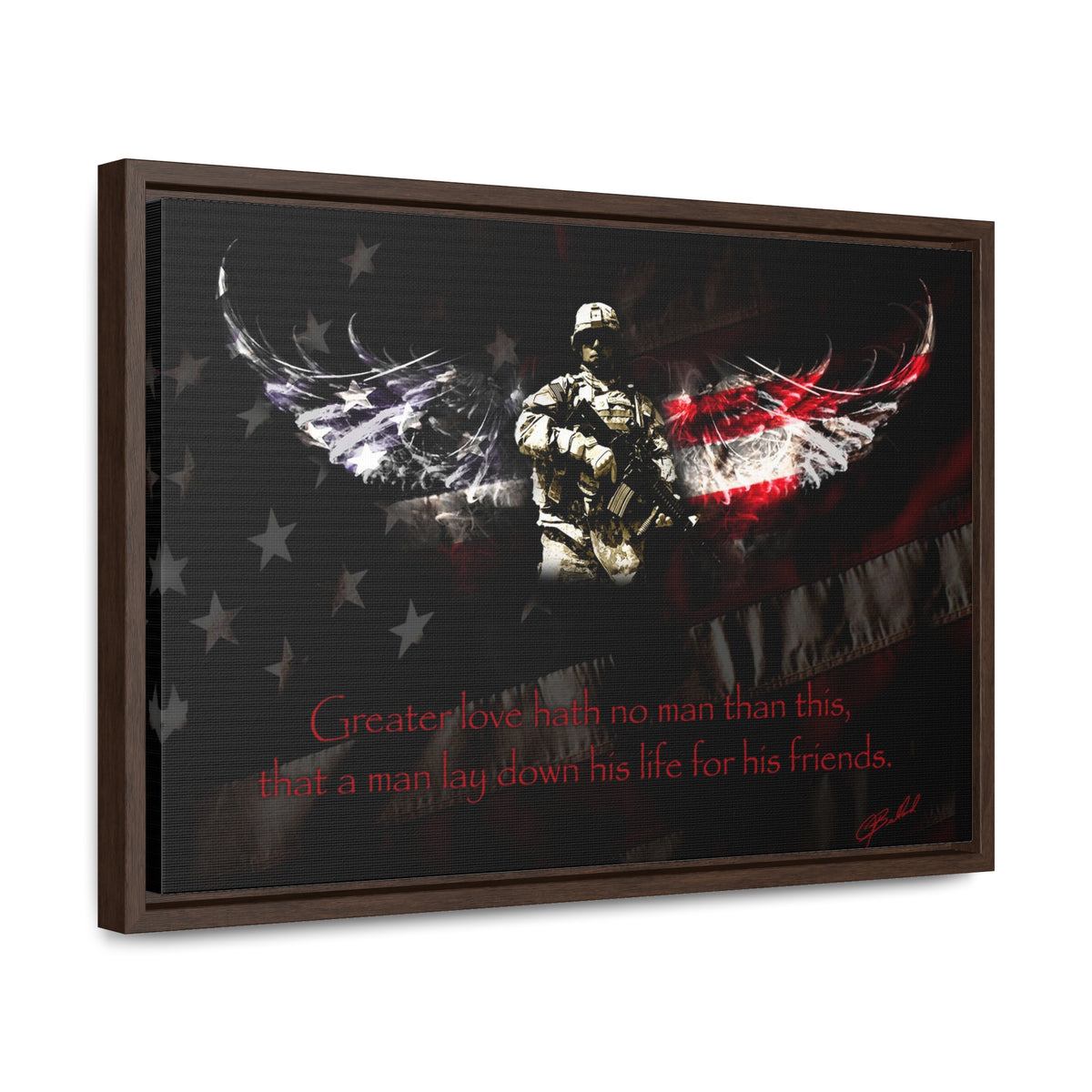 No Greater Love (American Soldier) - Framed Gallery Wrapped Canvas