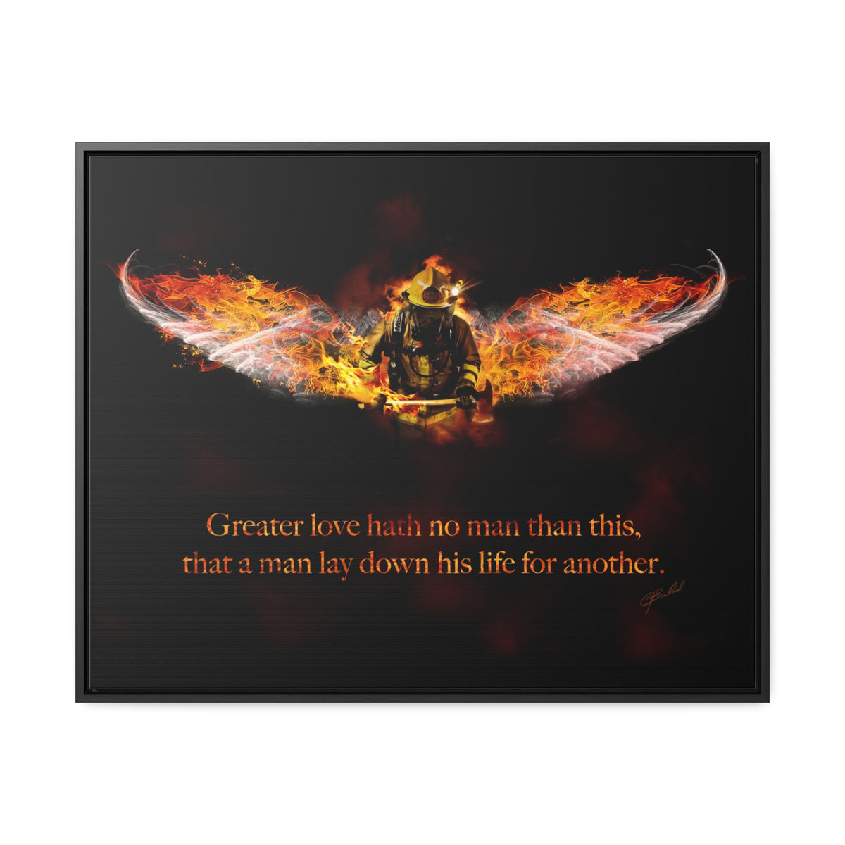 No Greater Love (Firefighter) - Framed Gallery Wrapped Canvas