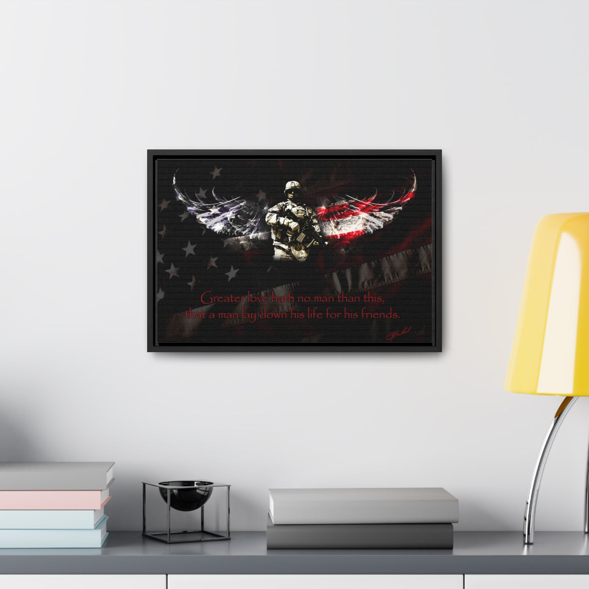 No Greater Love (American Soldier) - Framed Gallery Wrapped Canvas