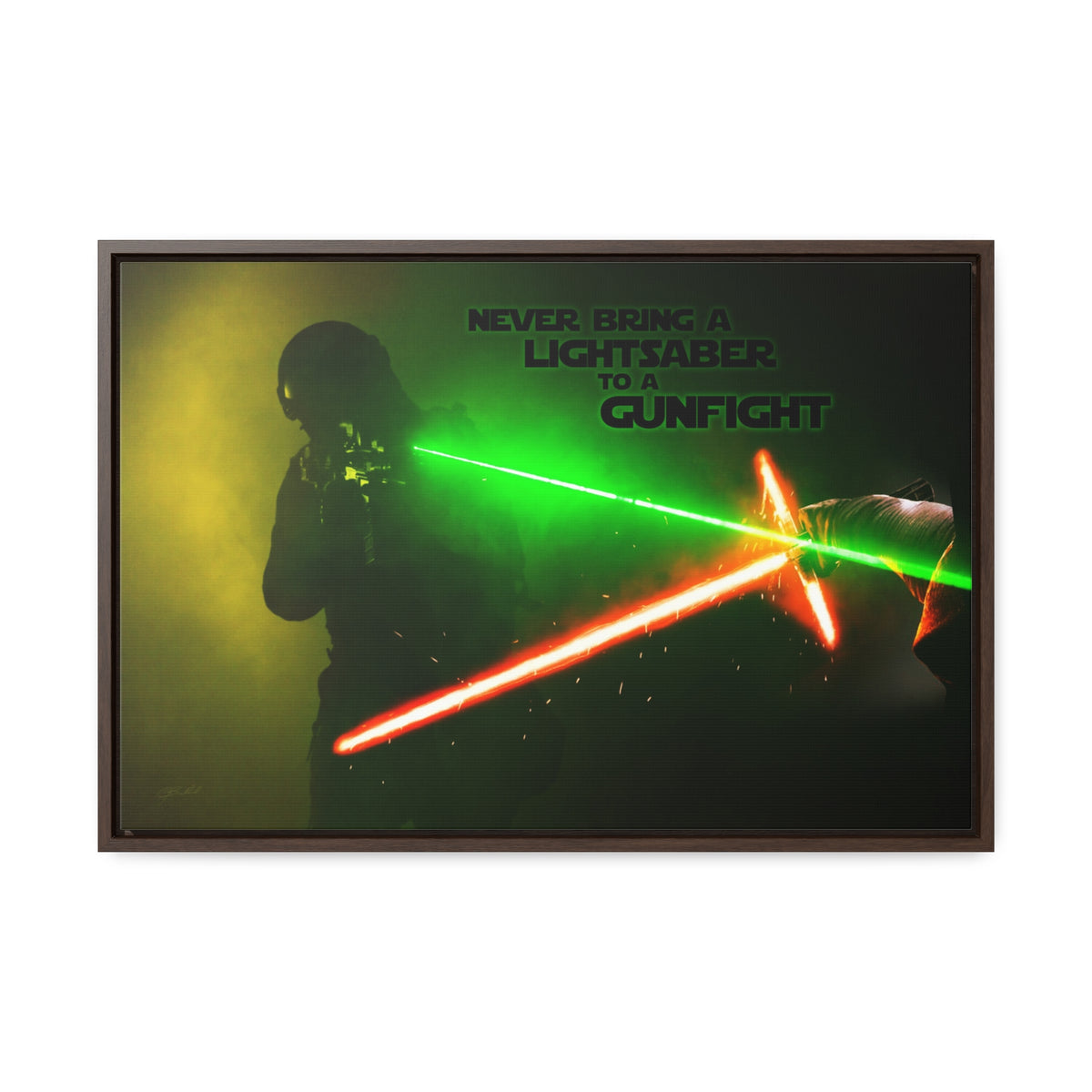 Saber to a Gun Fight - Framed Gallery Wrapped Canvas