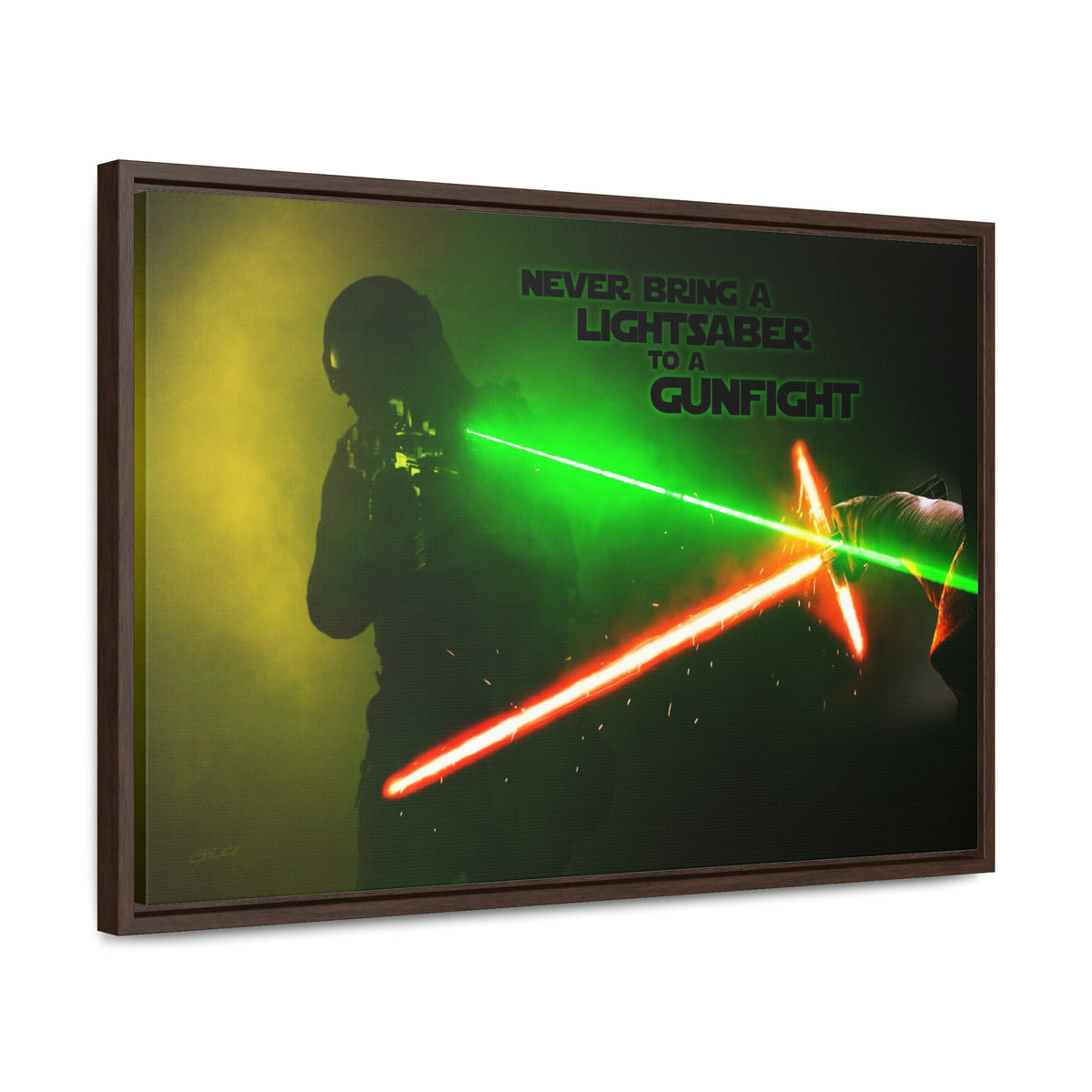 Saber to a Gun Fight - Framed Gallery Wrapped Canvas