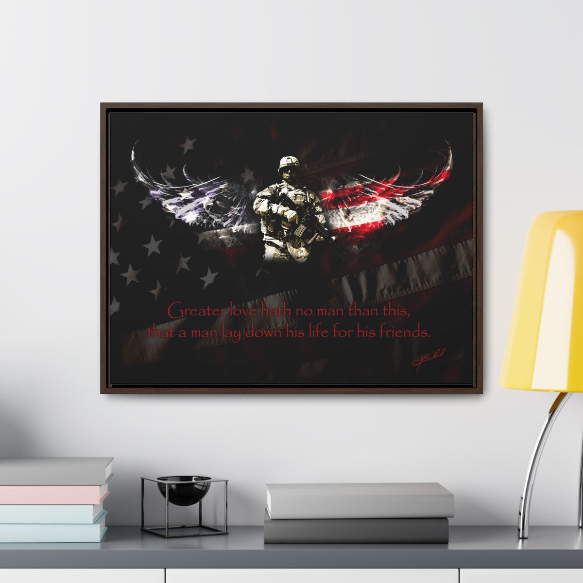 No Greater Love (American Soldier) - Framed Gallery Wrapped Canvas