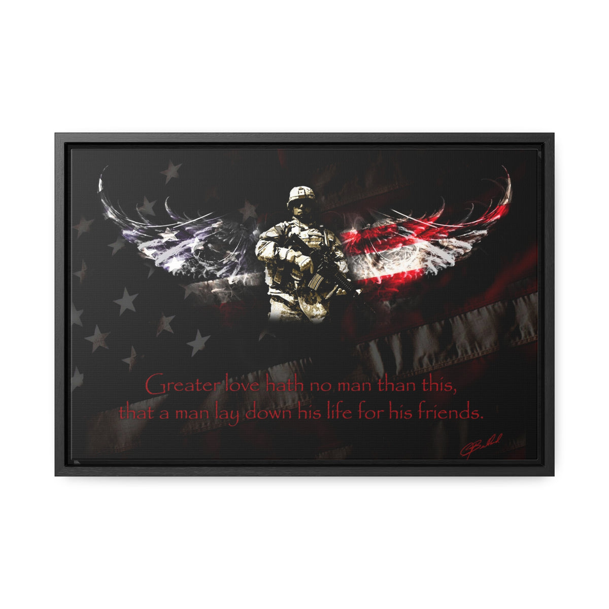 No Greater Love (American Soldier) - Framed Gallery Wrapped Canvas