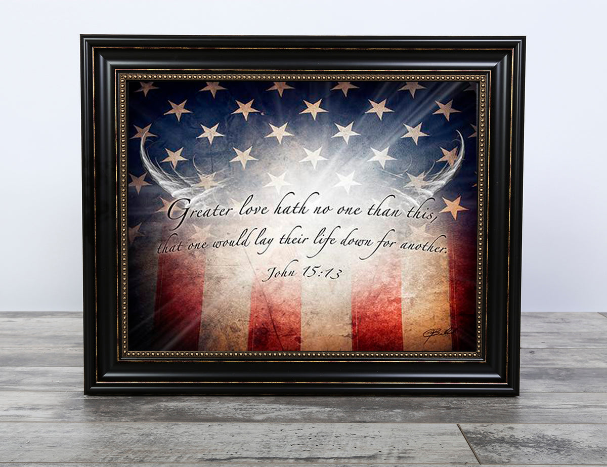 No Greater Love (American Flag) 14&quot; x 18&quot; - Framed &amp; Textured Art