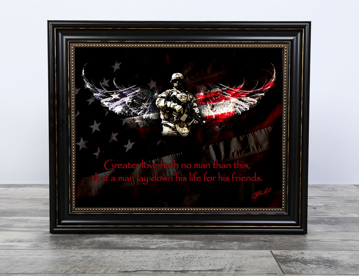 No Greater Love (American Soldier) 14&quot; x 18&quot; - Framed &amp; Textured Art