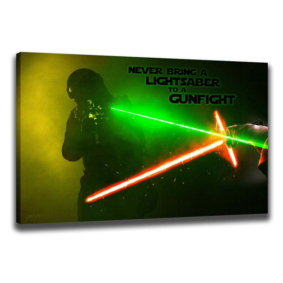 Saber to a Gun Fight - Wrapped Canvas