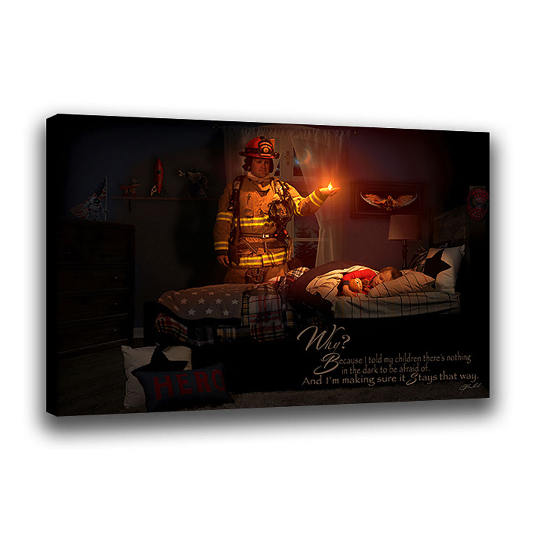 Keeping the Flame (Firefighter) with Boy - Wrapped Canvas